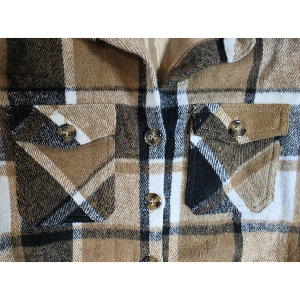 THML Jacket Womens Sz M Brown Plaid Flannel Shirt Shacket Button Lined Wool Blnd - Picture 4 of 10